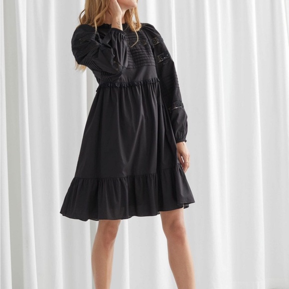 & Other Stories Dresses & Skirts - NWT boho black poplin lace cotton dress by & other stories sz 00 Host Pick!! Xxs